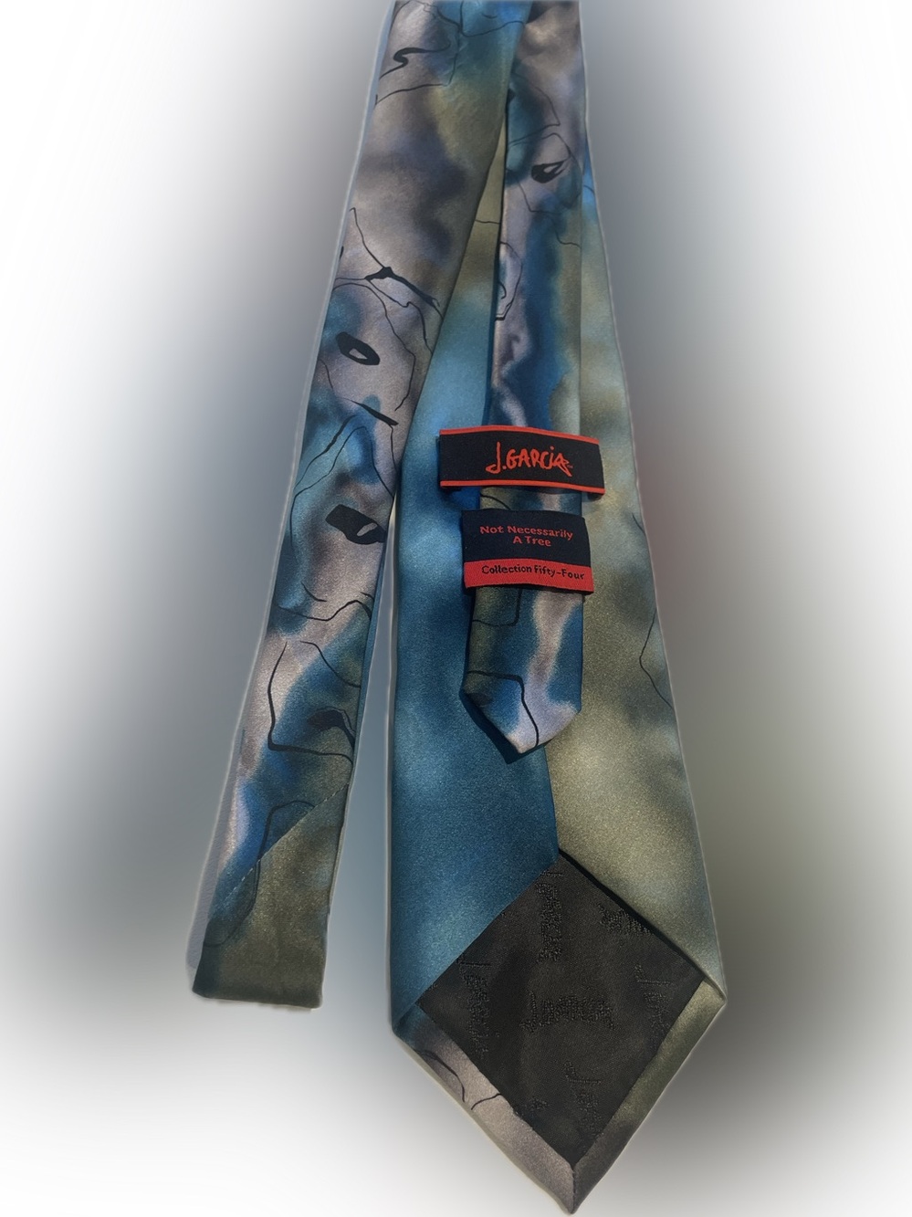 J. Garcia Blue and Green Abstract Silk Tie with Subtle Black Accents